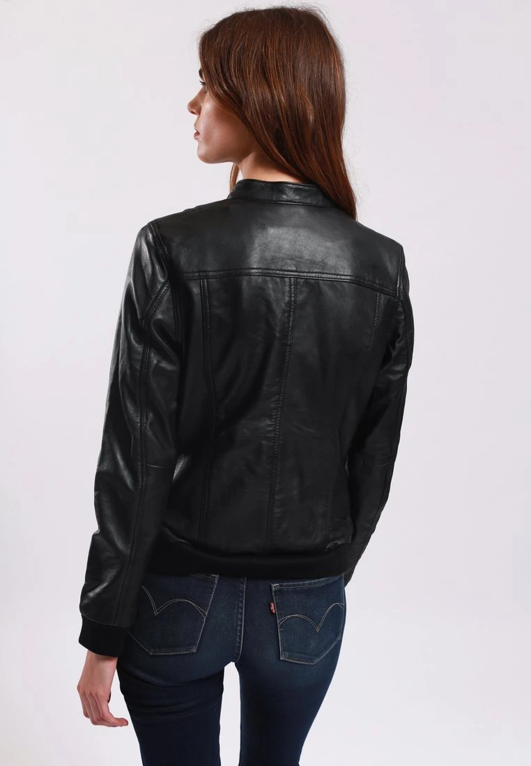 Lee Cooper Leather Jacket With Round Collar - 2 Zipped Side Pockets - - Leren Jas - Black 3 Lee Cooper Leather Jacket With Round Collar - 2 Zipped Side Pockets - - Leren Jas - Black - Afbeelding 3