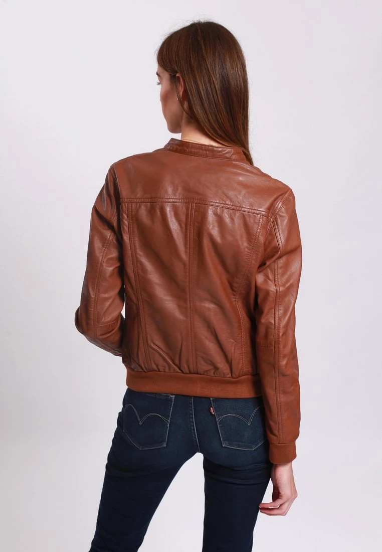 Lee Cooper Leather Jacket With Round Collar - 2 Zipped Side Pockets - - Leren Jas - Cognac 3 Lee Cooper Leather Jacket With Round Collar - 2 Zipped Side Pockets - - Leren Jas - Cognac - Afbeelding 3