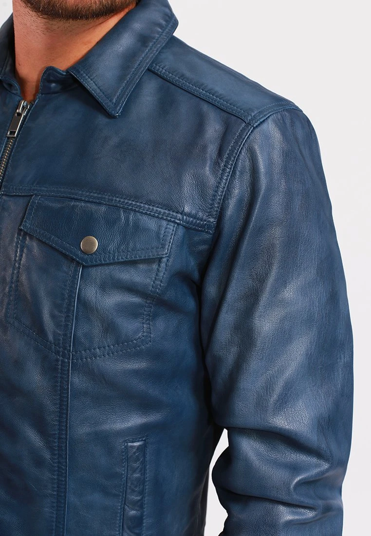 Lee Cooper Leren Jas - Vintage Blue 4 Lee Cooper Leren Jas - Vintage Blue - Afbeelding 4