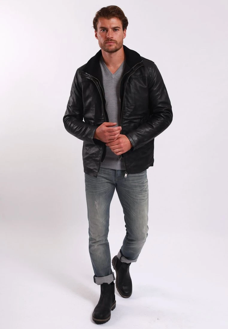 Lee Cooper Long Jacket With Collar Shirt - 2 SplitSide Pockets - Fr - Leren Jas - Black 2 Lee Cooper Long Jacket With Collar Shirt - 2 SplitSide Pockets - Fr - Leren Jas - Black - Afbeelding 2