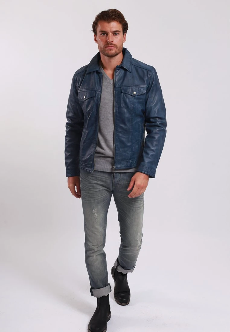 Lee Cooper Leren Jas - Vintage Blue 2 Lee Cooper Leren Jas - Vintage Blue - Afbeelding 2
